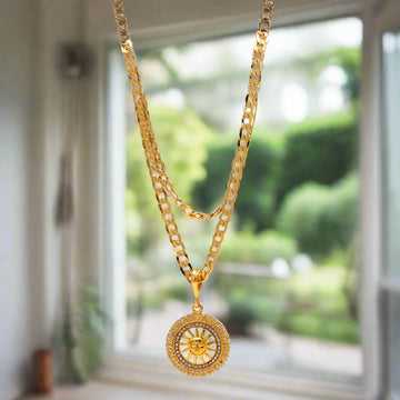 18K Gold Plated Suraj Pendant with Cuban Link Heavy Chain – Sun God Necklace for Men (Copy)