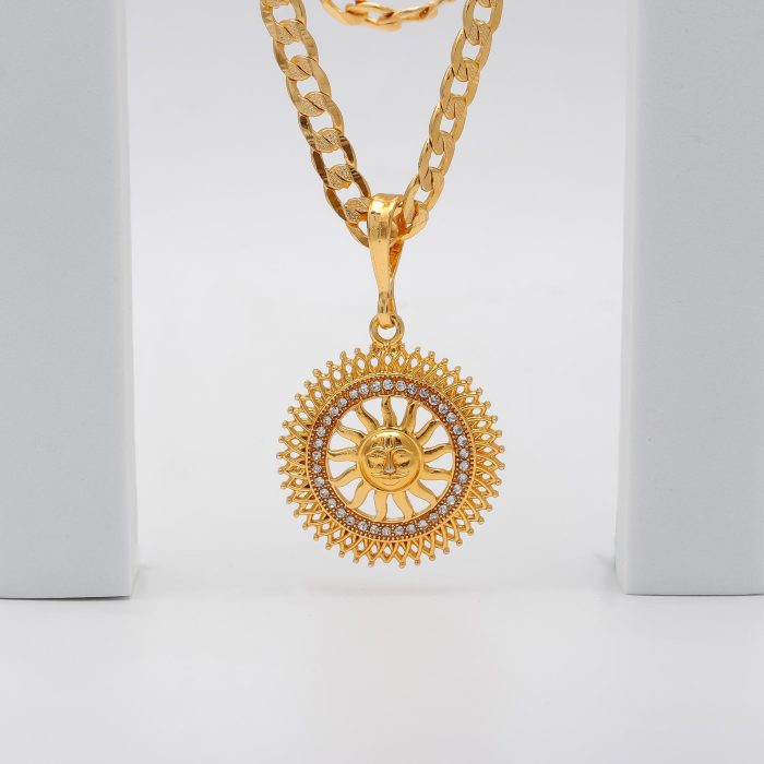 18K Gold Plated Suraj Pendant with Cuban Link Heavy Chain – Sun God Necklace for Men (Copy)