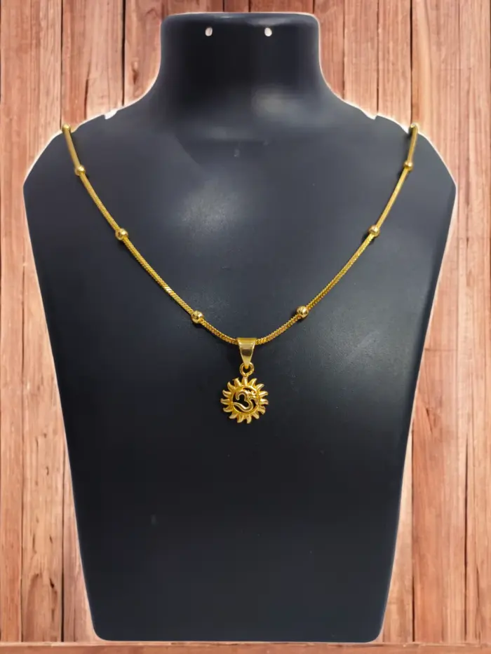 QKATIKA GOLD PLATED SURYA OM PENDANT WITH CHAIN - Image 2