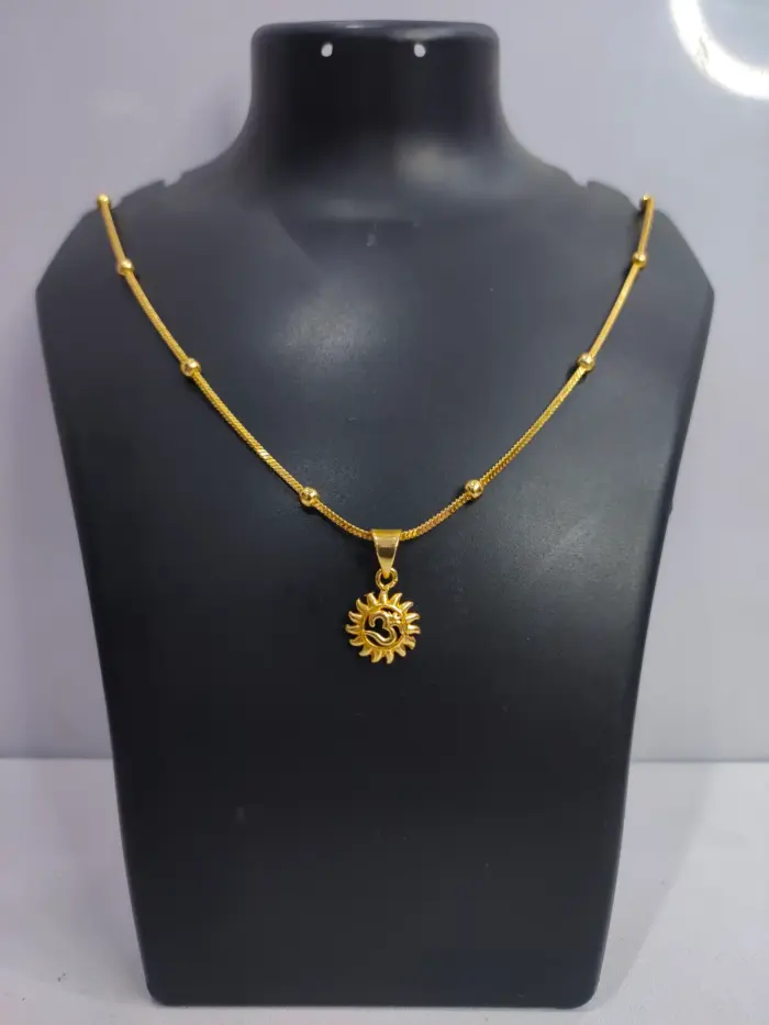 QKATIKA GOLD PLATED SURYA OM PENDANT WITH CHAIN - Image 3