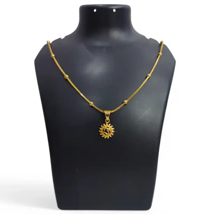 QKATIKA GOLD PLATED SURYA OM PENDANT WITH CHAIN - Image 1
