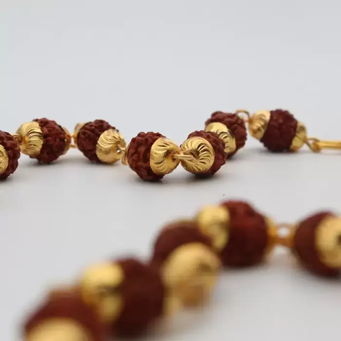 Qkatika Gold-Plated Rudraksha Bead Mala – 51 Beads for Pooja, Meditation & Daily Wear - Image 5