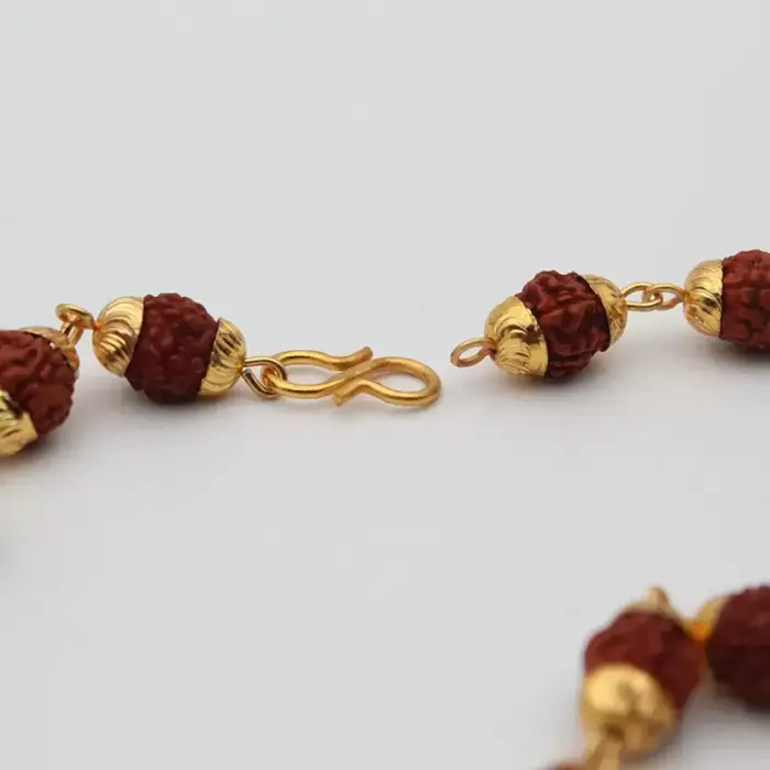 Qkatika Gold-Plated Rudraksha Bead Mala – 51 Beads for Pooja, Meditation & Daily Wear - Image 2