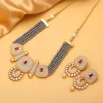 Rajasthni Gray Crystal Necklace Set For Women And Girls - Image 3