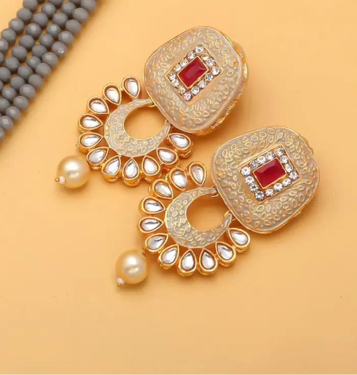 Rajasthni Gray Crystal Necklace Set For Women And Girls - Image 5