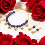 Navy Blue& Gold Floral Charm Necklace Set with Matching Earrings – Festive Wear Jewelry