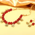 Maroon Beads & Gold Floral Charm Necklace Set with Matching Earrings – Festive Wear Jewelry