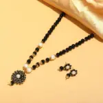 Vibrant Black-Color Beaded Necklace Set with Floral Pendant & Earrings