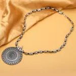 Rajasthni Antique Silver-Plated Tribal Elephant Pendant Necklace