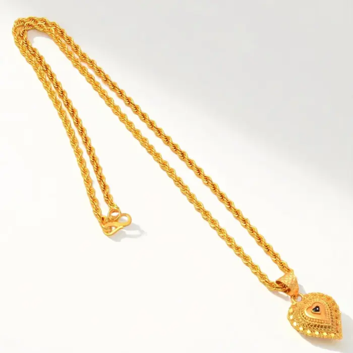 QKATIKA GOLD PLATED HEART SHAPE DESIGNER PENDANT WITH CHAIN - Image 1