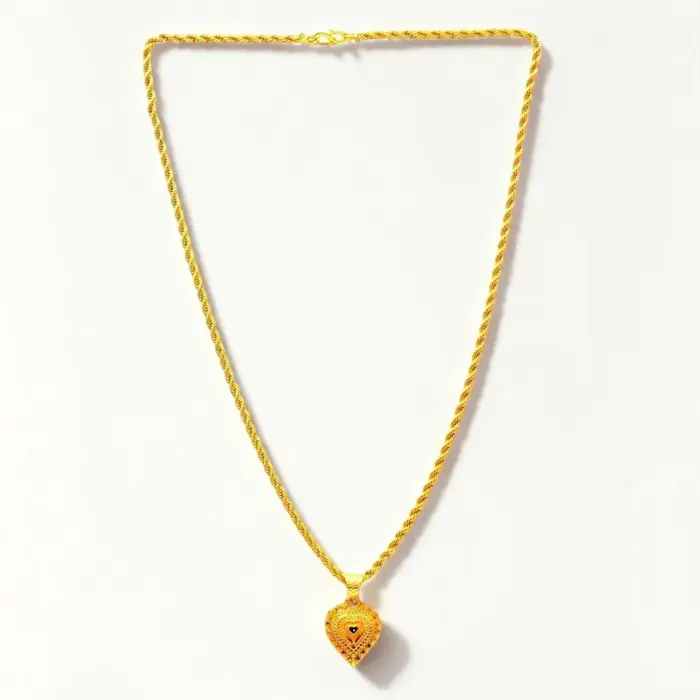 QKATIKA GOLD PLATED HEART SHAPE DESIGNER PENDANT WITH CHAIN - Image 3