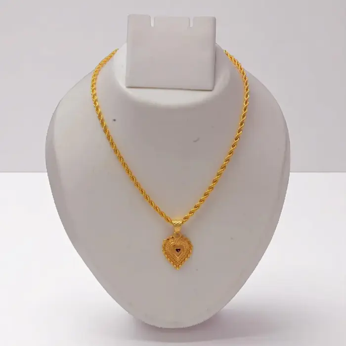 QKATIKA GOLD PLATED HEART SHAPE DESIGNER PENDANT WITH CHAIN - Image 2