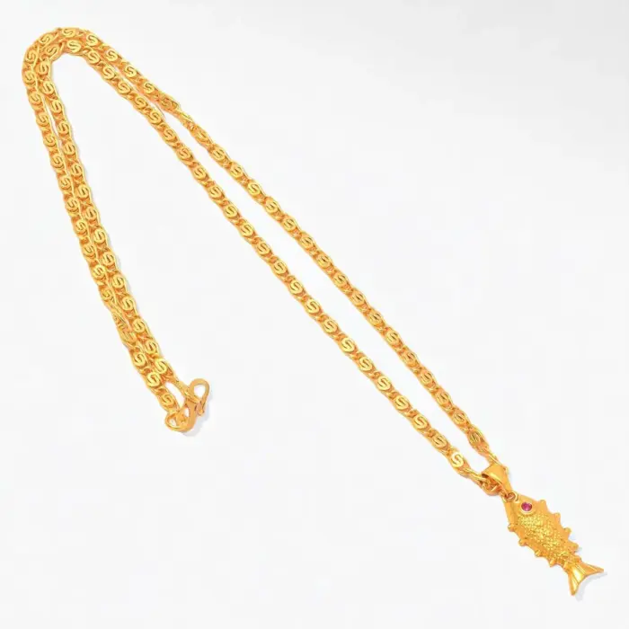 QKATIKA GOLD PLATED LUCKY FISH PENDANT WITH CHAIN - Image 5