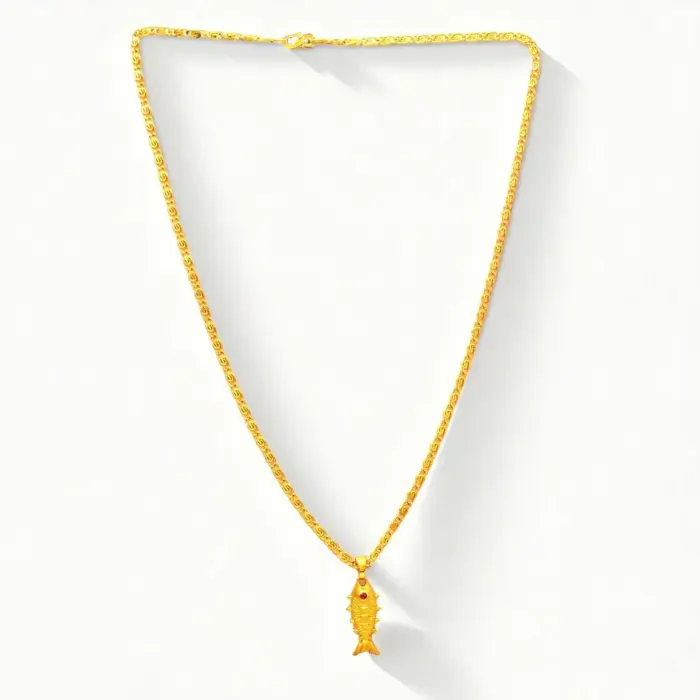 QKATIKA GOLD PLATED LUCKY FISH PENDANT WITH CHAIN - Image 4