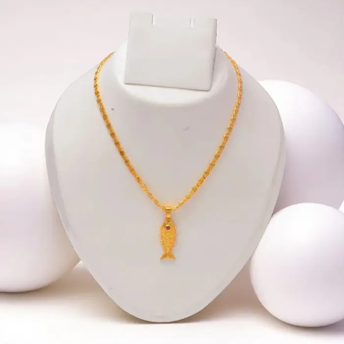 QKATIKA GOLD PLATED LUCKY FISH PENDANT WITH CHAIN - Image 3