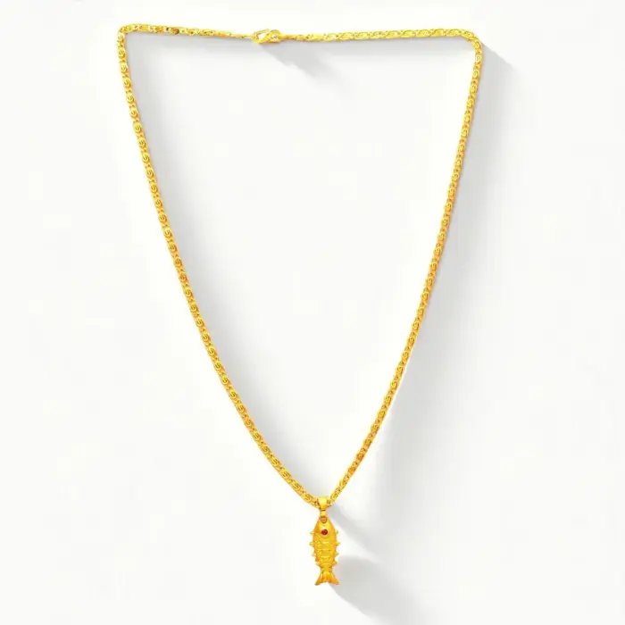 QKATIKA GOLD PLATED LUCKY FISH PENDANT WITH CHAIN - Image 2