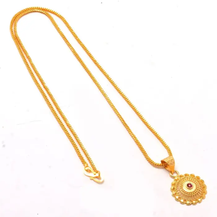 QKATIKA ROUND DESIGNER GOLD PLATED PENDANT WITH CHAIN - Image 3
