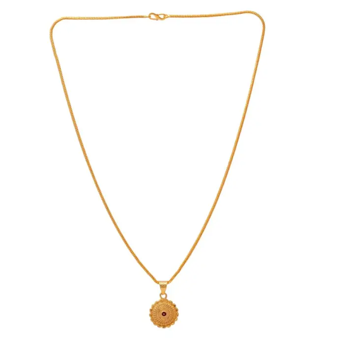 QKATIKA ROUND DESIGNER GOLD PLATED PENDANT WITH CHAIN - Image 2