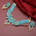Rajasthni Sky Blue Crystal Necklace Set For Women And Girls