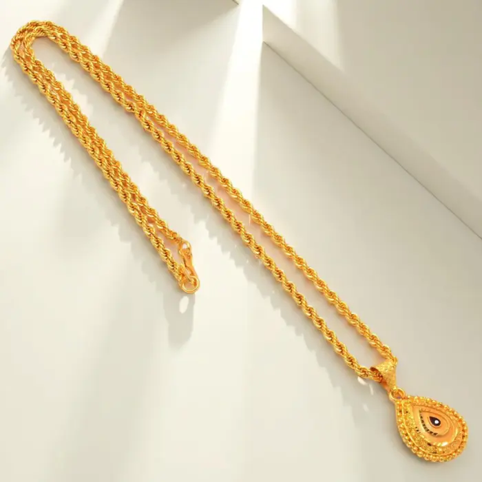 QKATIKA GOLD PLATED DESIGNER MATA PENDANT WITH CHAIN - Image 2