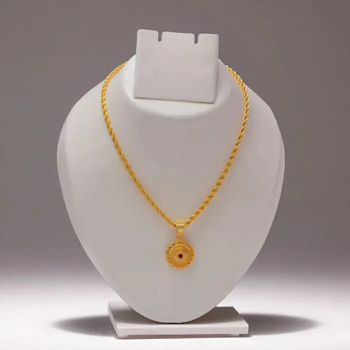 QKATIKA GOLD PLATED ROUND DESIGNER PENDANT WITH CHAIN - Image 3