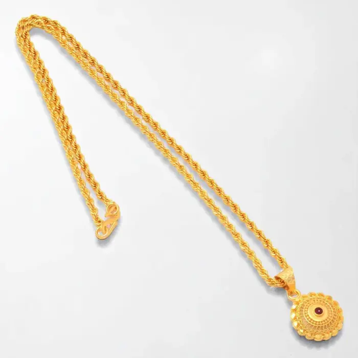 QKATIKA GOLD PLATED ROUND DESIGNER PENDANT WITH CHAIN - Image 2