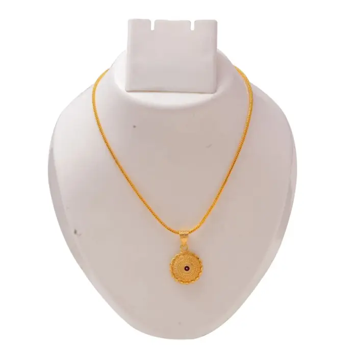 QKATIKA ROUND DESIGNER GOLD PLATED PENDANT WITH CHAIN - Image 3