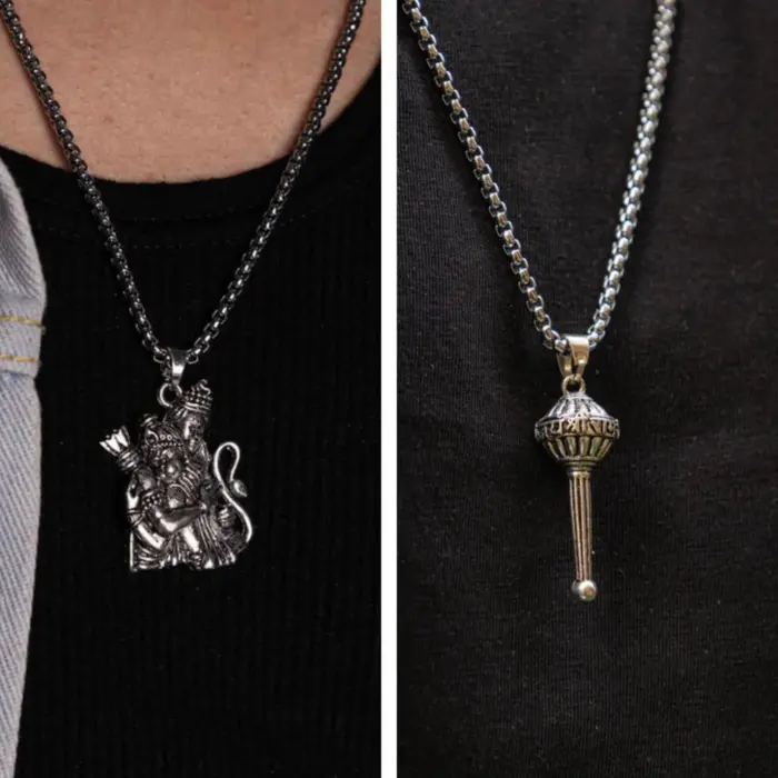 Divine Hanuman & Gada Necklaces – Set of 2 Powerful Spiritual Pendants - Image 1
