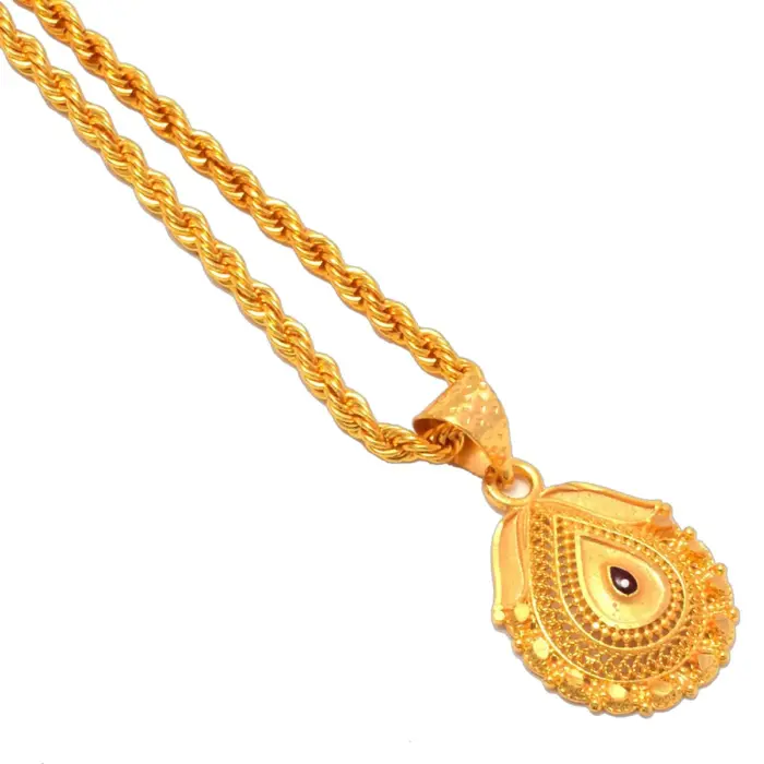QKATIKA ROUND DESIGNER GOLD PLATED PENDANT WITH CHAIN - Image 1