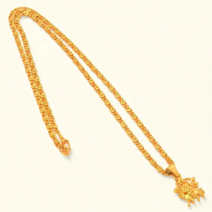 QKATIKA GOLD PLATED SHERAWALI MATA PENDANT WITH CHAIN - Image 2