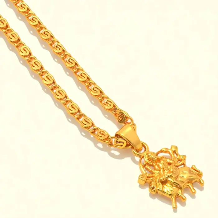 QKATIKA GOLD PLATED SHERAWALI MATA PENDANT WITH CHAIN - Image 1