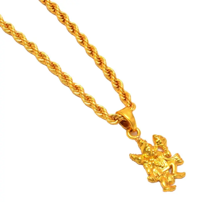 QKATIKA ROUND HANUMAN JI GOLD PLATED PENDANT WITH CHAIN - Image 1