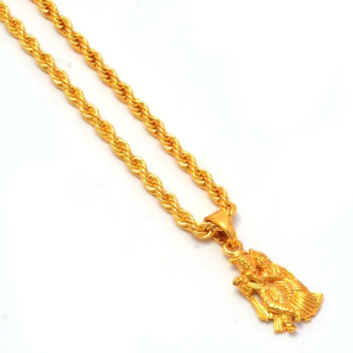 QKATIKA ROUND RADHA KRISHNA GOLD PLATED PENDANT WITH CHAIN - Image 1