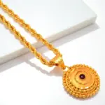 QKATIKA ROUND DESIGNER GOLD PLATED PENDANT WITH CHAIN