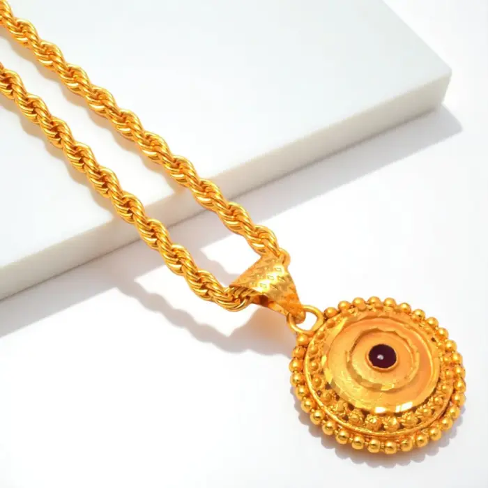 QKATIKA ROUND DESIGNER GOLD PLATED PENDANT WITH CHAIN - Image 1