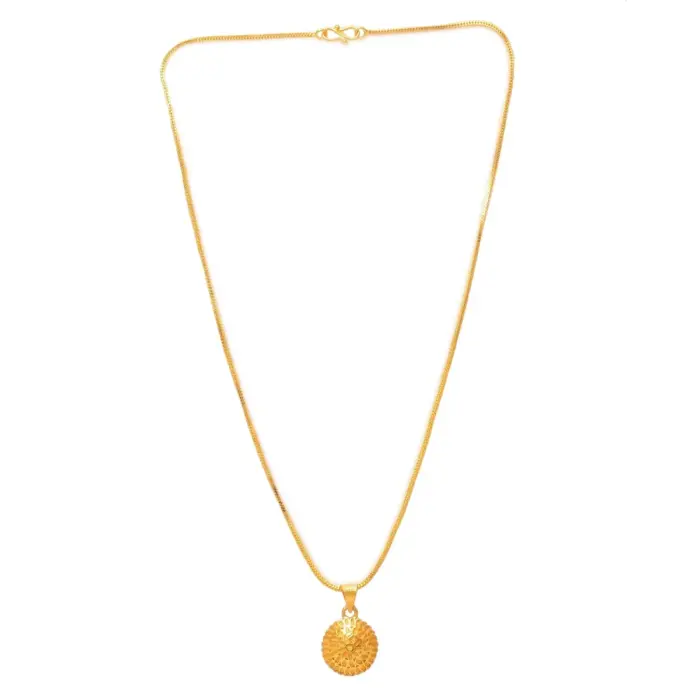QKATIKA ROUND DESIGNER GOLD PLATED PENDANT WITH CHAIN - Image 2