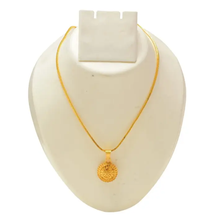 QKATIKA ROUND DESIGNER GOLD PLATED PENDANT WITH CHAIN - Image 3