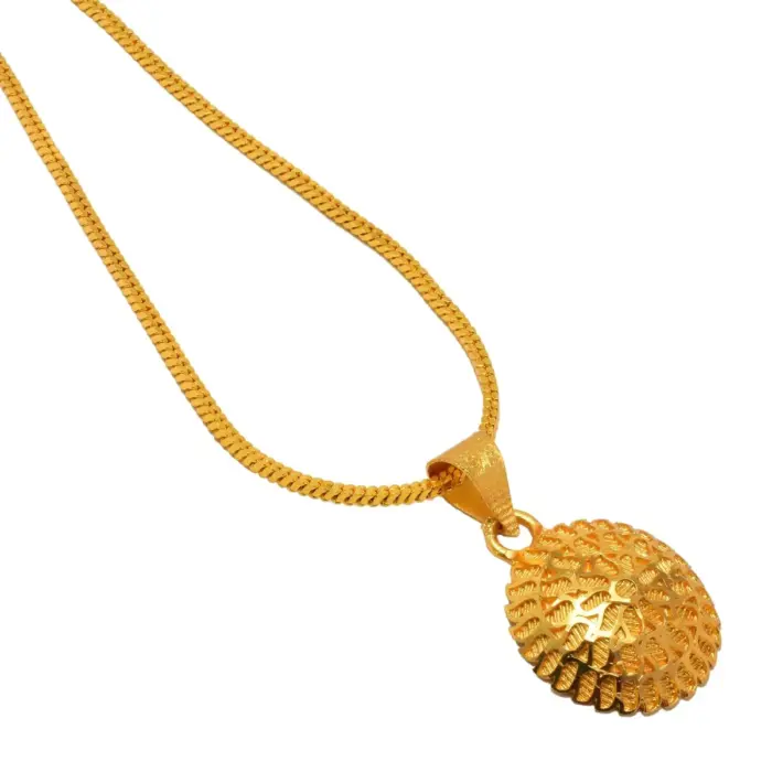 QKATIKA ROUND DESIGNER GOLD PLATED PENDANT WITH CHAIN - Image 1
