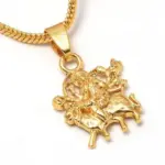 QKATIKA GOLD PLATED SHERAWALI MATA PENDANT WITH CHAIN